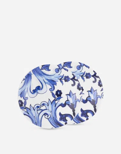 Dolce & Gabbana Set 2 Porcelain Dessert Plates Multicolor Unisex Onesize In Multicolor