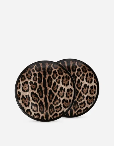 Dolce & Gabbana Set 2 Porcelain Dessert Plates Multicolor Unisex Onesize In Multicolor