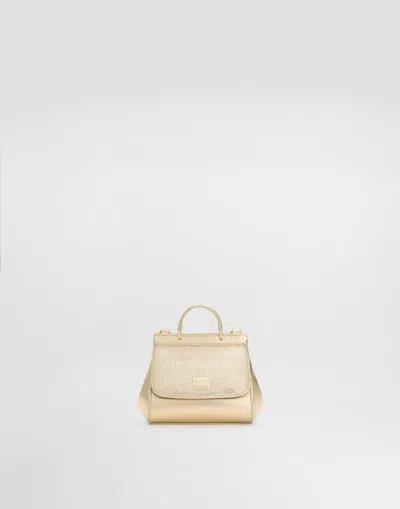 Dolce & Gabbana Mini Sicily Bag In Laminated Nappa With Rhinestone In Gold