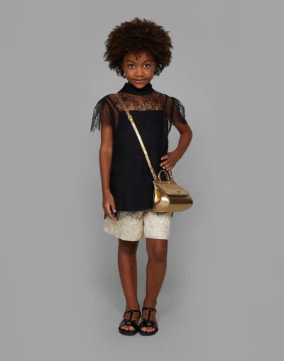 Dolce & Gabbana Mini Sicily Bag In Laminated Nappa With Rhinestone In Gold