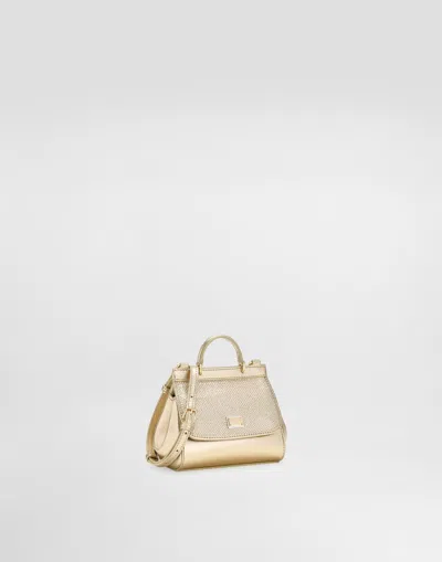 Dolce & Gabbana Mini Sicily Bag In Laminated Nappa With Rhinestone In Gold