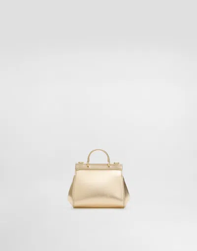 Dolce & Gabbana Mini Sicily Bag In Laminated Nappa With Rhinestone In Gold