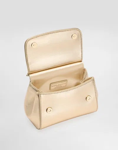 Dolce & Gabbana Mini Sicily Bag In Laminated Nappa With Rhinestone In Gold