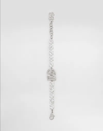 Dolce & Gabbana Kim Dolce&gabbana Dg-logo Rhinestone Bracelet In Silver