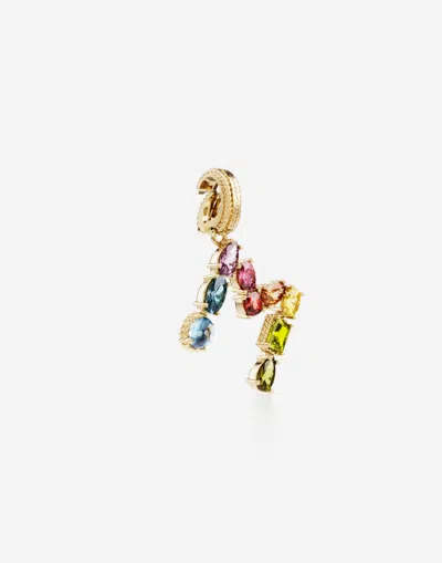 Dolce & Gabbana Charm M Lettering 18-carat Yellow Gold And Multicolored Gems In Gold