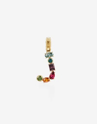 Dolce & Gabbana Charm J Lettering 18-carat Yellow Gold And Multicolored Gems In Gold