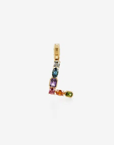 Dolce & Gabbana Rainbow Alphabet L 18 Kt Yellow Gold Charm With Multicolor Fine Gems Gold Female Onesize In Gold