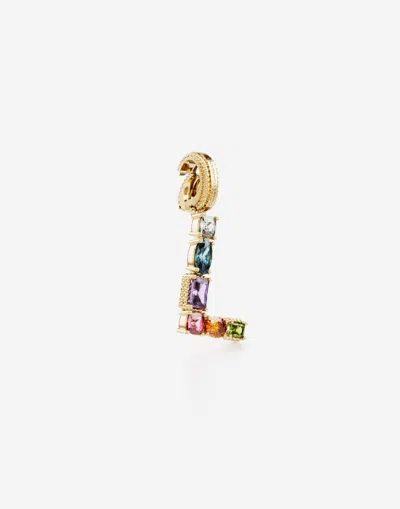 Dolce & Gabbana Rainbow Alphabet L 18 Kt Yellow Gold Charm With Multicolor Fine Gems Gold Female Onesize In Gold