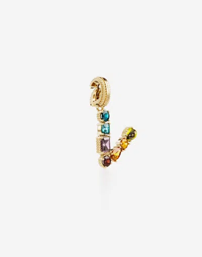 Dolce & Gabbana Charm V Lettering 18-carat Yellow Gold And Multicolored Gems In Gold