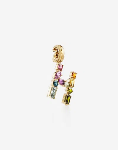 Dolce & Gabbana Charm H Lettering 18-carat Yellow Gold And Multicolored Gems In Gold