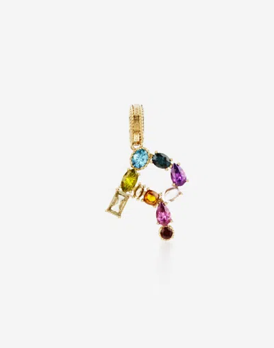 Dolce & Gabbana Charm R Lettering 18-carat Yellow Gold And Multicolored Gems In Gold