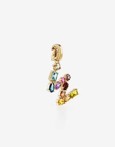 Dolce & Gabbana Charm W Lettering 18-carat Yellow Gold And Multicolored Gems In Gold