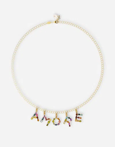Dolce & Gabbana Charm W Lettering 18-carat Yellow Gold And Multicolored Gems In Gold