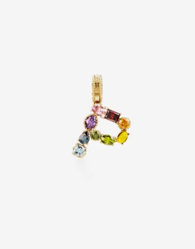 Dolce & Gabbana Charm P Lettering 18-carat Yellow Gold And Multicolored Gems In Gold