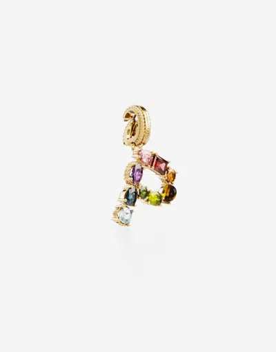Dolce & Gabbana Charm P Lettering 18-carat Yellow Gold And Multicolored Gems In Gold