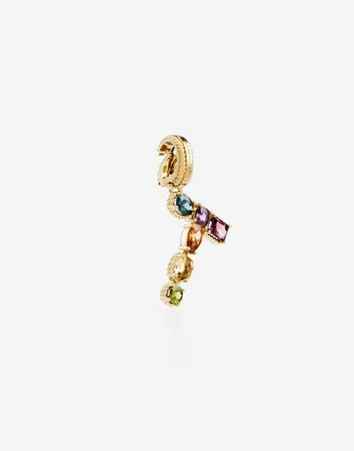 Dolce & Gabbana Charm T Lettering 18-carat Yellow Gold And Multicolored Gems In Gold