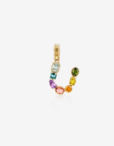 Dolce & Gabbana Charm U Lettering 18-carat Yellow Gold And Multicolored Gems In Gold