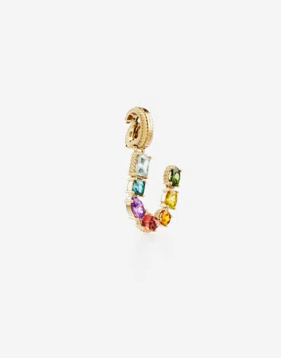 Dolce & Gabbana Charm U Lettering 18-carat Yellow Gold And Multicolored Gems In Gold