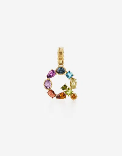 Dolce & Gabbana Rainbow Alphabet Q 18 Kt Yellow Gold Charm With Multicolor Fine Gems Gold Female Onesize In Gold