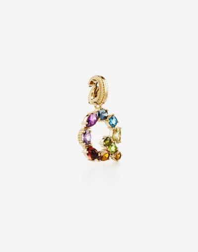 Dolce & Gabbana Rainbow Alphabet Q 18 Kt Yellow Gold Charm With Multicolor Fine Gems Gold Female Onesize In Gold