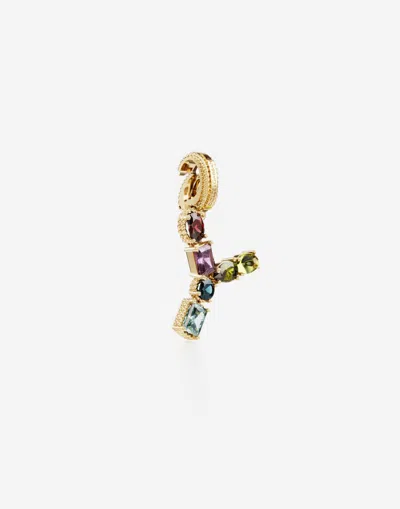 Dolce & Gabbana Charm Y Lettering 18-carat Yellow Gold And Multicolored Gems In Gold