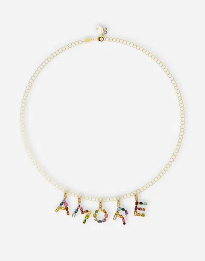 Dolce & Gabbana Charm Y Lettering 18-carat Yellow Gold And Multicolored Gems In Gold
