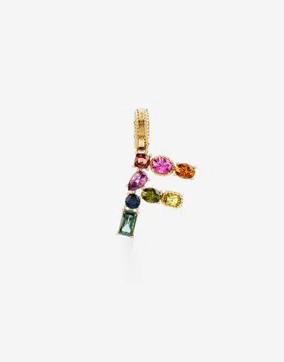 Dolce & Gabbana Charm F Lettering 18-carat Yellow Gold And Multicolored Gems In Gold