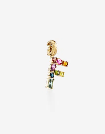 Dolce & Gabbana Charm F Lettering 18-carat Yellow Gold And Multicolored Gems In Gold