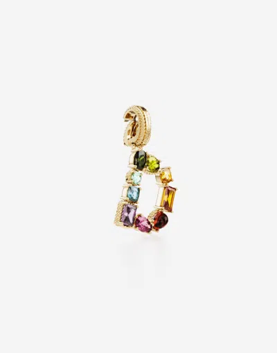 Dolce & Gabbana Charm D Lettering 18-carat Yellow Gold And Multicolored Gems In Gold