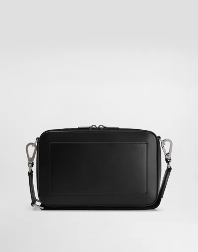 Dolce & Gabbana Calfskin Crossbody Bag With Raised Logo In Black