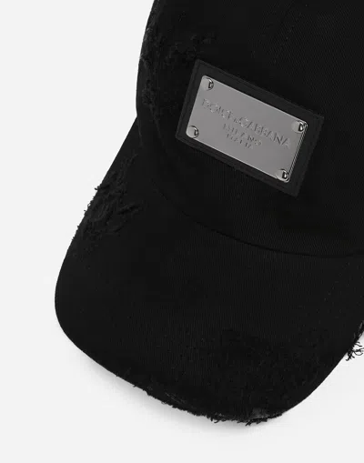 Dolce & Gabbana Logo Cotton Baseball Cap In Black