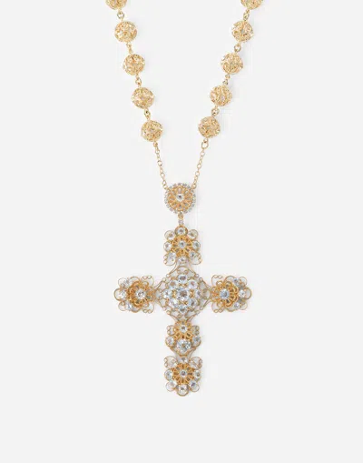 Dolce & Gabbana Pizzo Necklace In Yellow 18kt Gold With Aquamarines In Gold