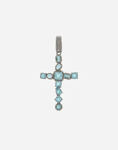 Dolce & Gabbana Anna Charm In White Gold 18kt With Light Blue Topazes In White