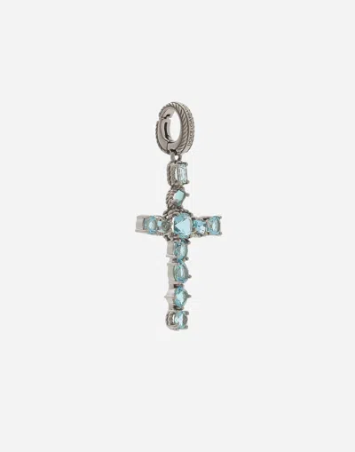 Dolce & Gabbana Anna Charm In White Gold 18kt With Light Blue Topazes In White