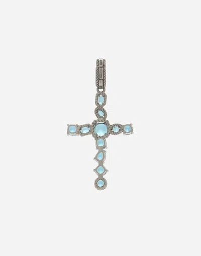 Dolce & Gabbana Anna Charm In White Gold 18kt With Light Blue Topazes In White