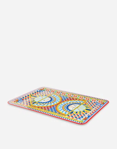 Dolce & Gabbana Wooden Tray Large In Multicolor
