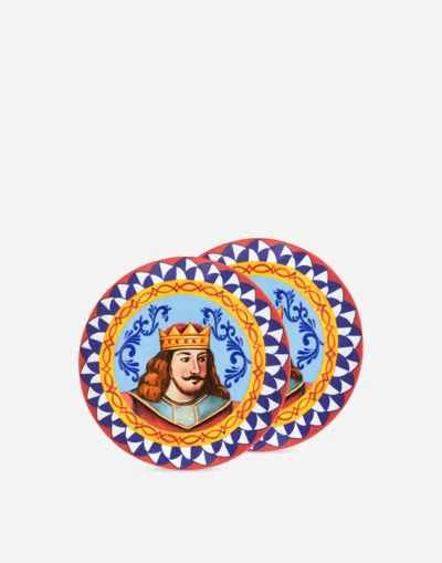 Dolce & Gabbana Set 2 Porcelain Bread Plates In Multicolor