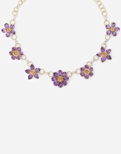 Dolce & Gabbana Spring Necklace In Yellow 18kt Gold With Amethyst Floral Motif Gold Female Onesize In Gold