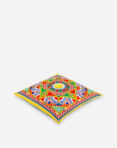Dolce & Gabbana Medium Carretto-print Square Canvas Cushion In Multicolor
