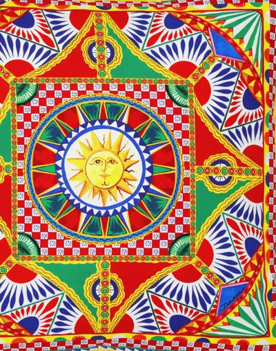 Dolce & Gabbana Medium Carretto-print Square Canvas Cushion In Multicolor