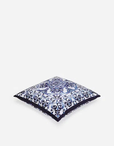 Dolce & Gabbana Medium Blu Mediterraneo-print Duchesse Cotton Cushion In Multicolor