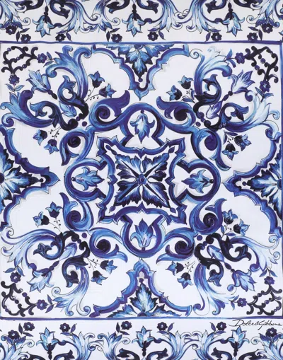Dolce & Gabbana Medium Blu Mediterraneo-print Duchesse Cotton Cushion In Multicolor