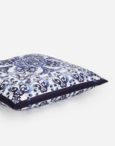 Dolce & Gabbana Medium Blu Mediterraneo-print Duchesse Cotton Cushion In Multicolor