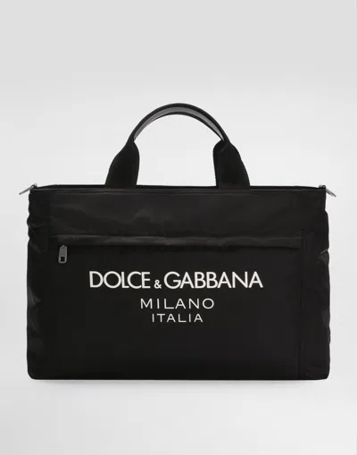 Dolce & Gabbana Black Gym Bag With Contrasting Logo Print In Polyamide Man