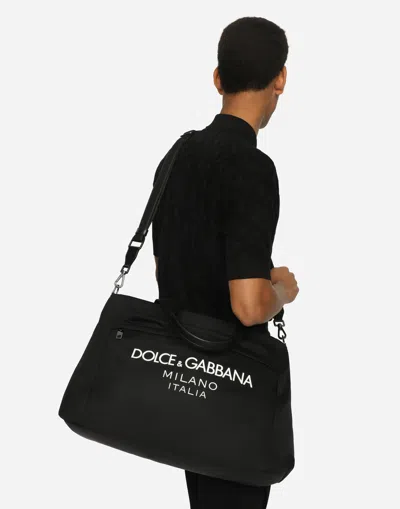 Dolce & Gabbana Black Gym Bag With Contrasting Logo Print In Polyamide Man