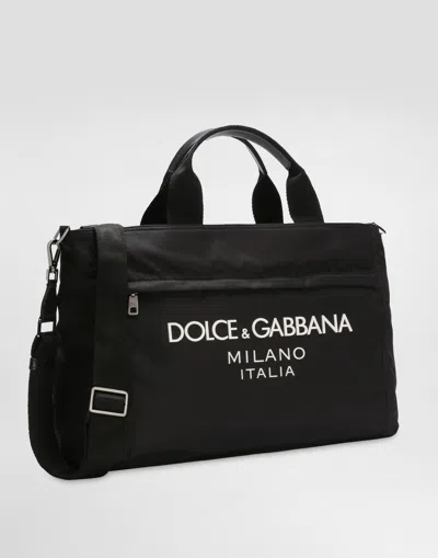 Dolce & Gabbana Black Gym Bag With Contrasting Logo Print In Polyamide Man