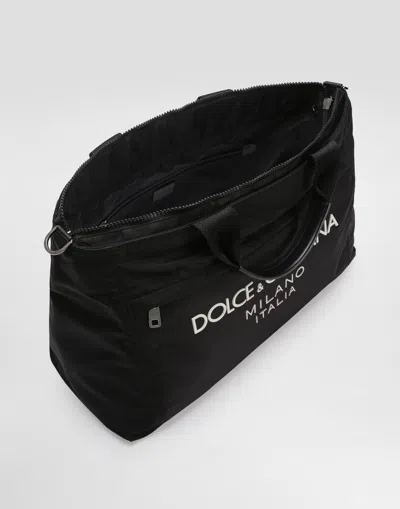 Dolce & Gabbana Black Gym Bag With Contrasting Logo Print In Polyamide Man