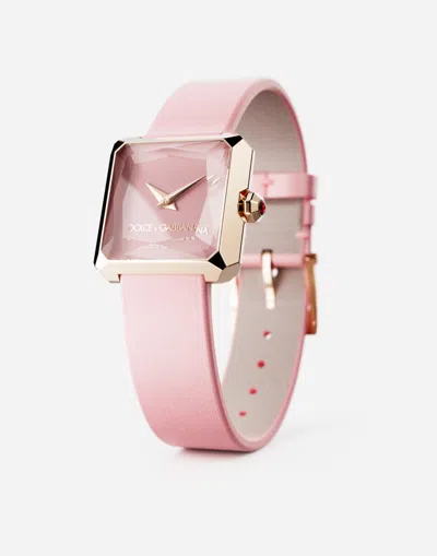 Dolce & Gabbana Gold Watch With Silk Strap In Pink