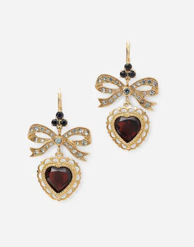 Dolce & Gabbana Heart Leverback In Yellow 18kt Gold Earrings With Rhodolite Garnet Heart In Gold