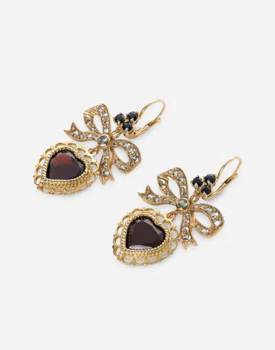 Dolce & Gabbana Heart Leverback In Yellow 18kt Gold Earrings With Rhodolite Garnet Heart In Gold